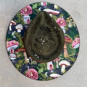 Olive green handmadee hat mushroom witchy hat cottage core rancher hat